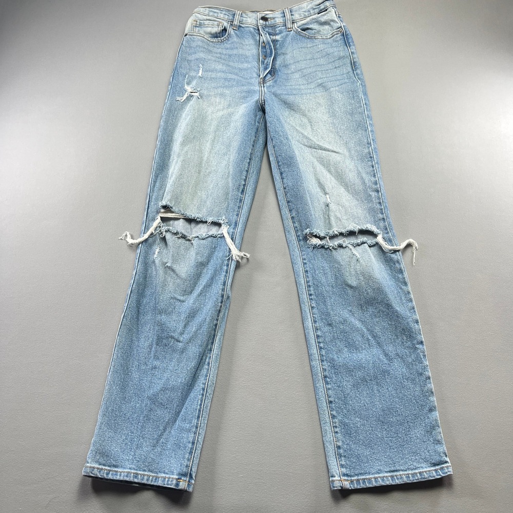 Cello Straight Leg Jeans Women 5 Blue Denim Cotton Stretch Light Wash Distressed